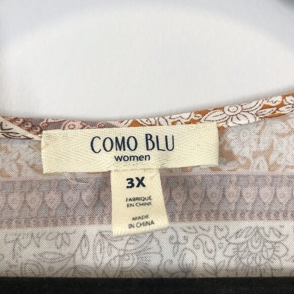 Como Blu Womens Floral Striped Top Size 3X Boho Pullover V Neck 3/4 Sleeve Light - Picture 7 of 9